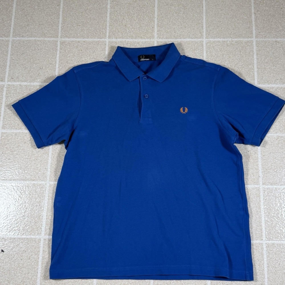 Fred Perry Men's Polo Shirt Royal Blue Orange Logo Cotton Large Short Sleeve